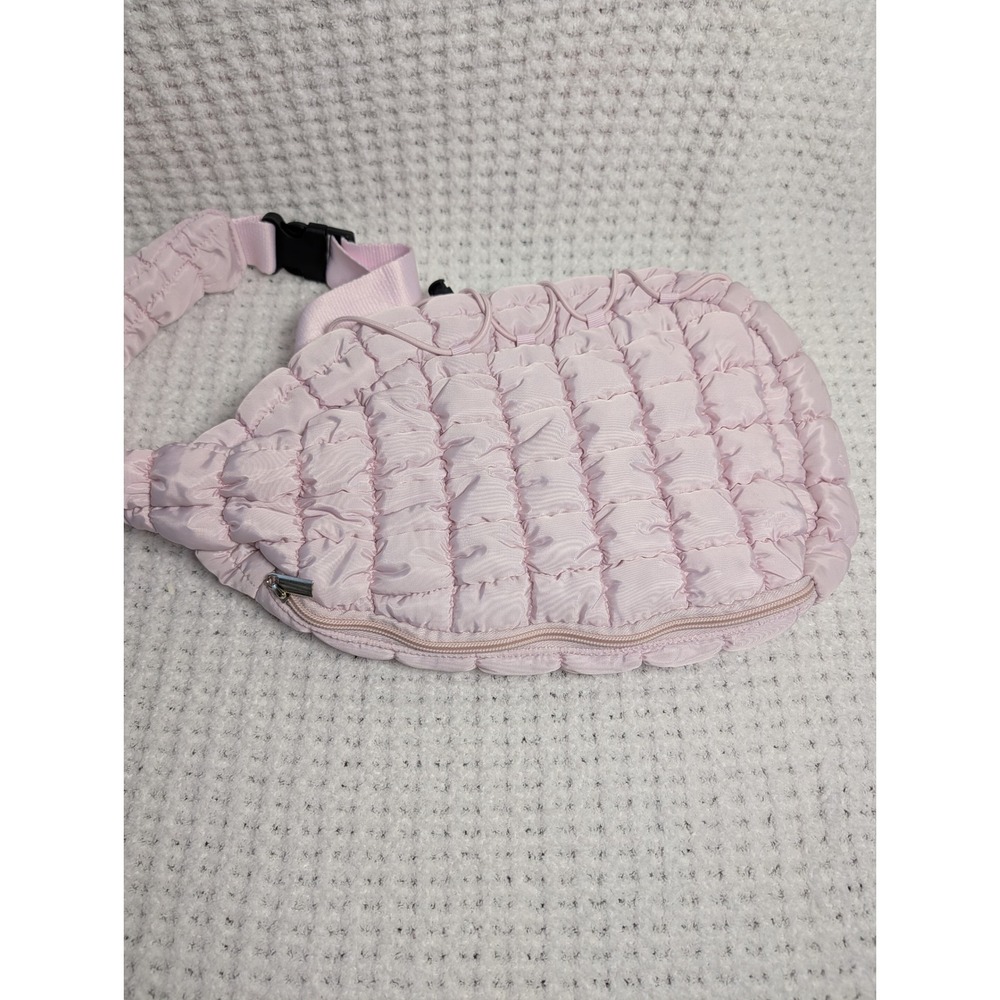 Light Pink Quilted Puffer Sling Bag Adjustable Crossbody Teardrop Backpack - Picture 5 of 9